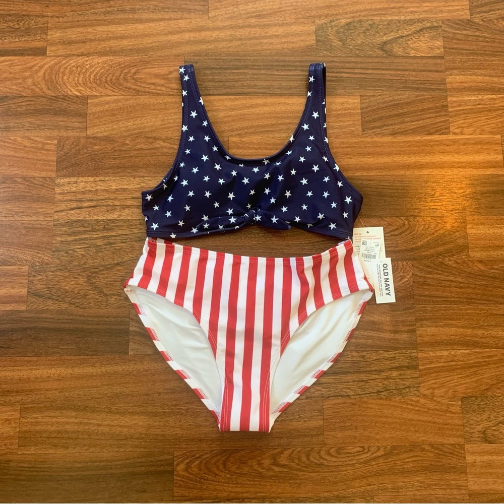 Old Navy American Flag Youth Girls XL (14-16) 2 Piece Swimsuit New Bikini UPF40